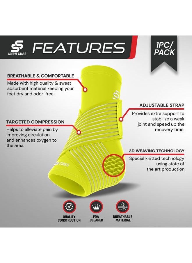 SS SLEEVE STARS Sleeve Stars Ankle Brace for Sprained Ankle, Plantar Fasciitis Relief Ankle Support for Women, Ankle Compression Sleeve w/ Strap (pair/Neon Green)  - Image 3