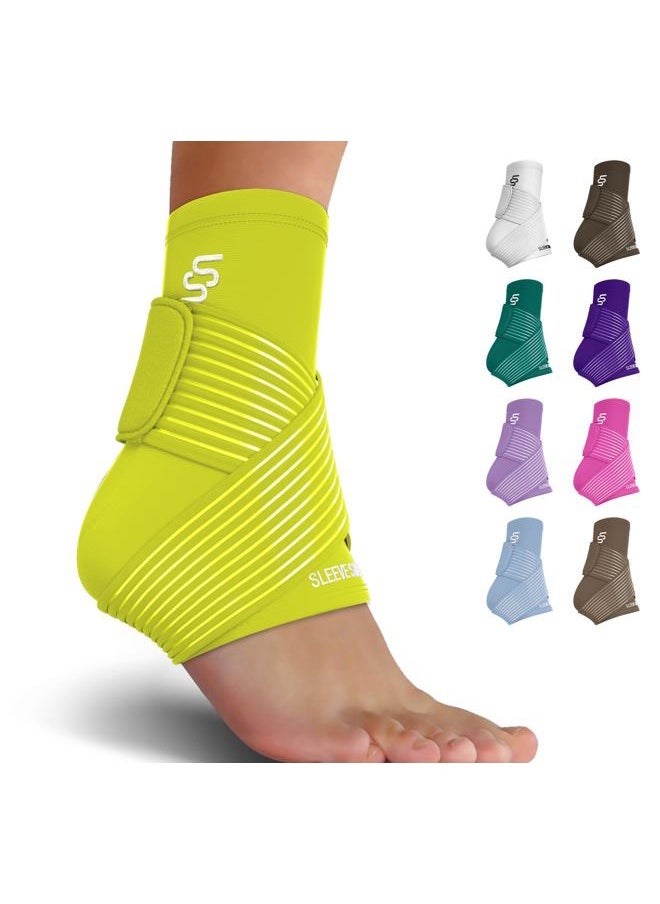 SS SLEEVE STARS Sleeve Stars Ankle Brace for Sprained Ankle, Plantar Fasciitis Relief Ankle Support for Women, Ankle Compression Sleeve w/ Strap (pair/Neon Green)  - Image 1
