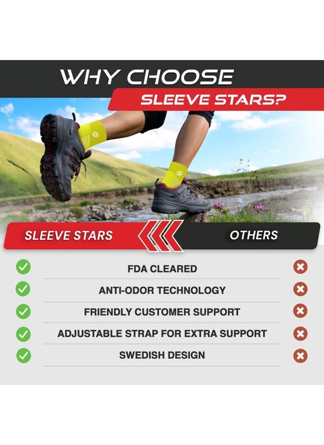 SS SLEEVE STARS Sleeve Stars Ankle Brace for Sprained Ankle, Plantar Fasciitis Relief Ankle Support for Women, Ankle Compression Sleeve w/ Strap (pair/Neon Green)  - Image 4