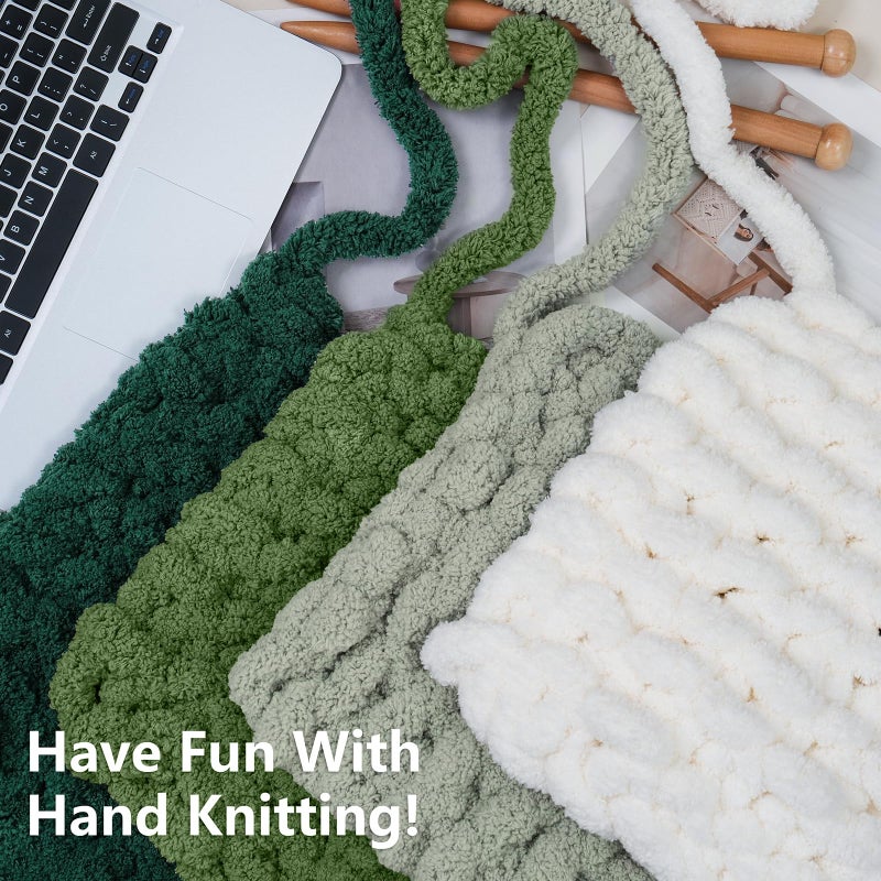 Cozyful Chunky Yarn for Hand Knitting - #10 Chunky Chenille Yarn, Jumbo Big Thick Chunky Yarns for Crocheting, Super Bulky Chunky Knit Blanket Yarns, 8 Skein (25yd, 8oz/Skein), Cream & Multi Green - Image 5