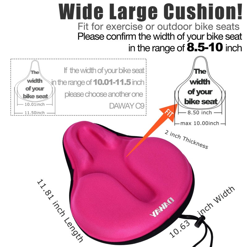 DAWAY Comfy Cushioned Bicycle Seat Cover - C6 Wide Large Gel & Foam Padded Exercise Bike Saddle Cushion for Adult Youth Senior, Fit Cycle Class, Beach Cruiser, Mountain Road Bycicles - Image 2