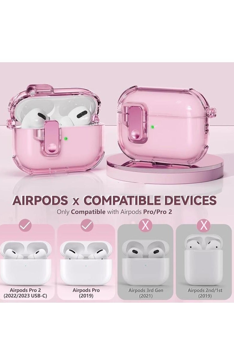 AirPods Pro 2 2022/AirPods Pro 2019 Cover Case with Lock, Drop-proof and Shockproof Protective Case Cover with Keychain for Apple AirPods Pro 2/AirPods Pro for Women Men, Pink - Image 4