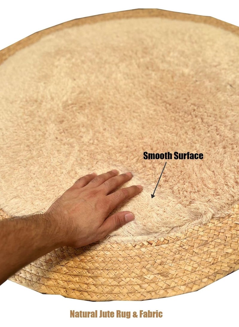LINGWEI Round Jute Rug Carpet Floor Mate with Febric Furr Area Rug Carpet  - Image 2