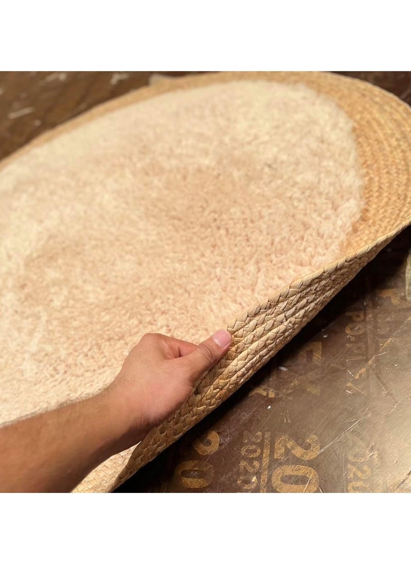 LINGWEI Round Jute Rug Carpet Floor Mate with Febric Furr Area Rug Carpet  - Image 3