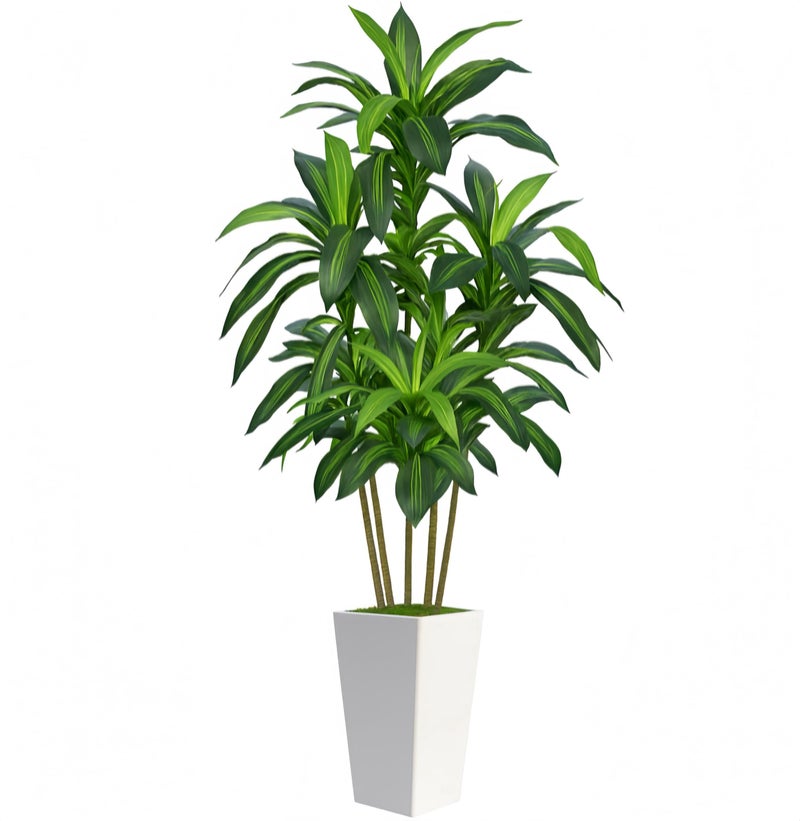Flydeer 7FT Artificial Dracaena Tree, Fake Tree Indoor with White Tall Planter, Tall Artificial Plants Indoor, Artificial Silk Tree for Home Office Decor Plants Indoor Outdoor (White) - Image 1
