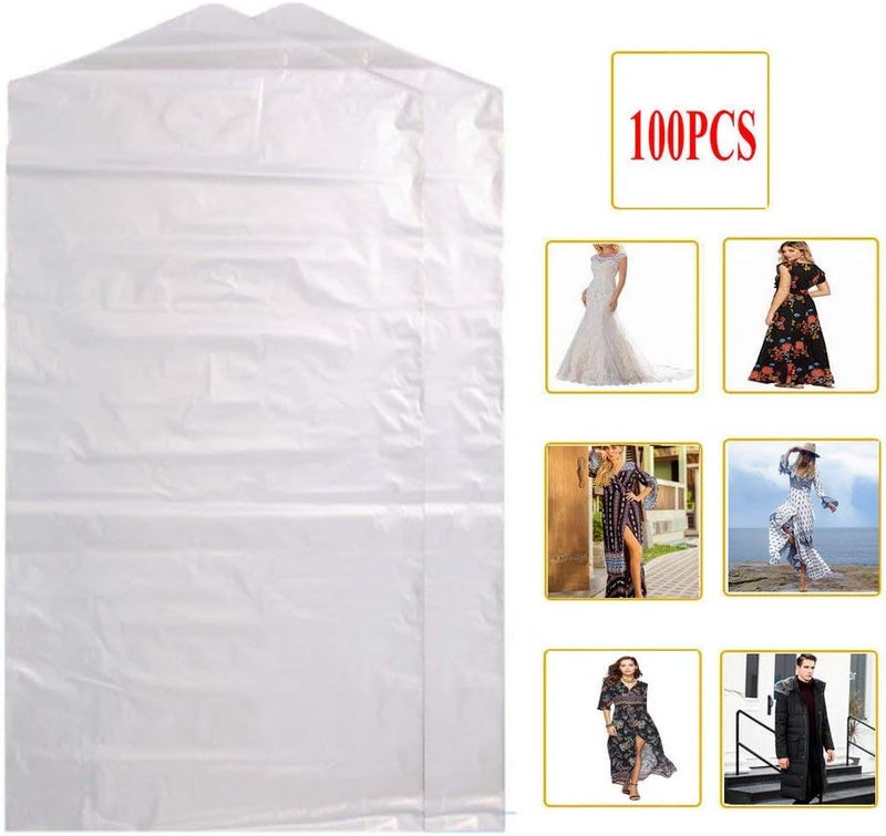 Fangkun 100 Pack Garment Bag Transparent Clothing Dust Cover Storage Bag Suitable for Wedding Dresses Long Skirts Windbreakers Down Jackets 23.6x59 inches - Image 2