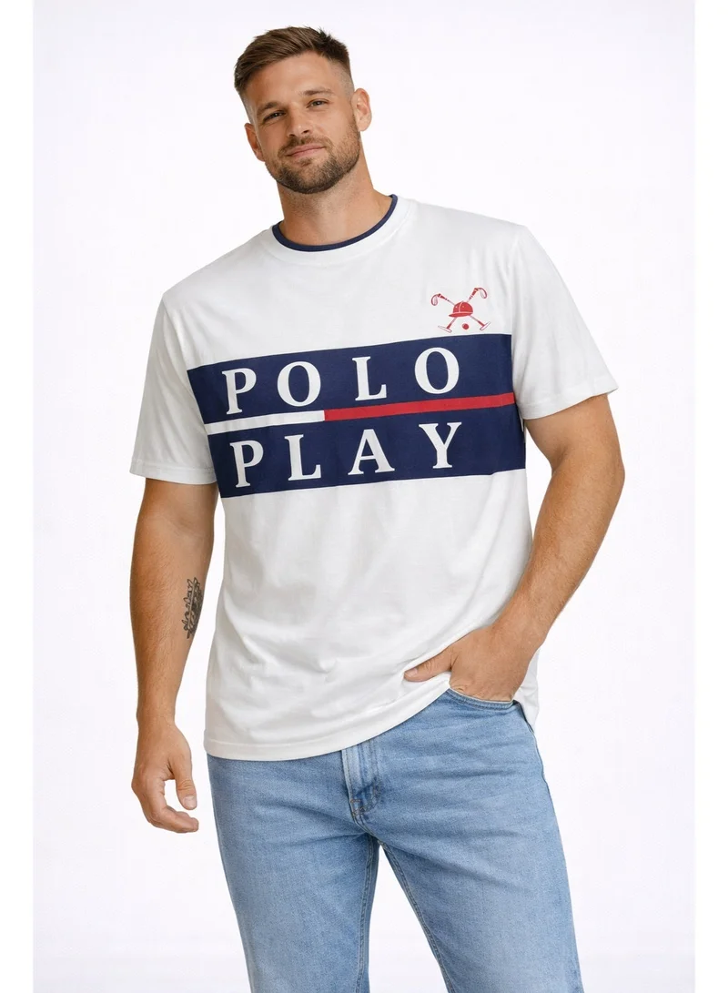 لعب البولو تيشيرت رجالي مطبوع أبيض