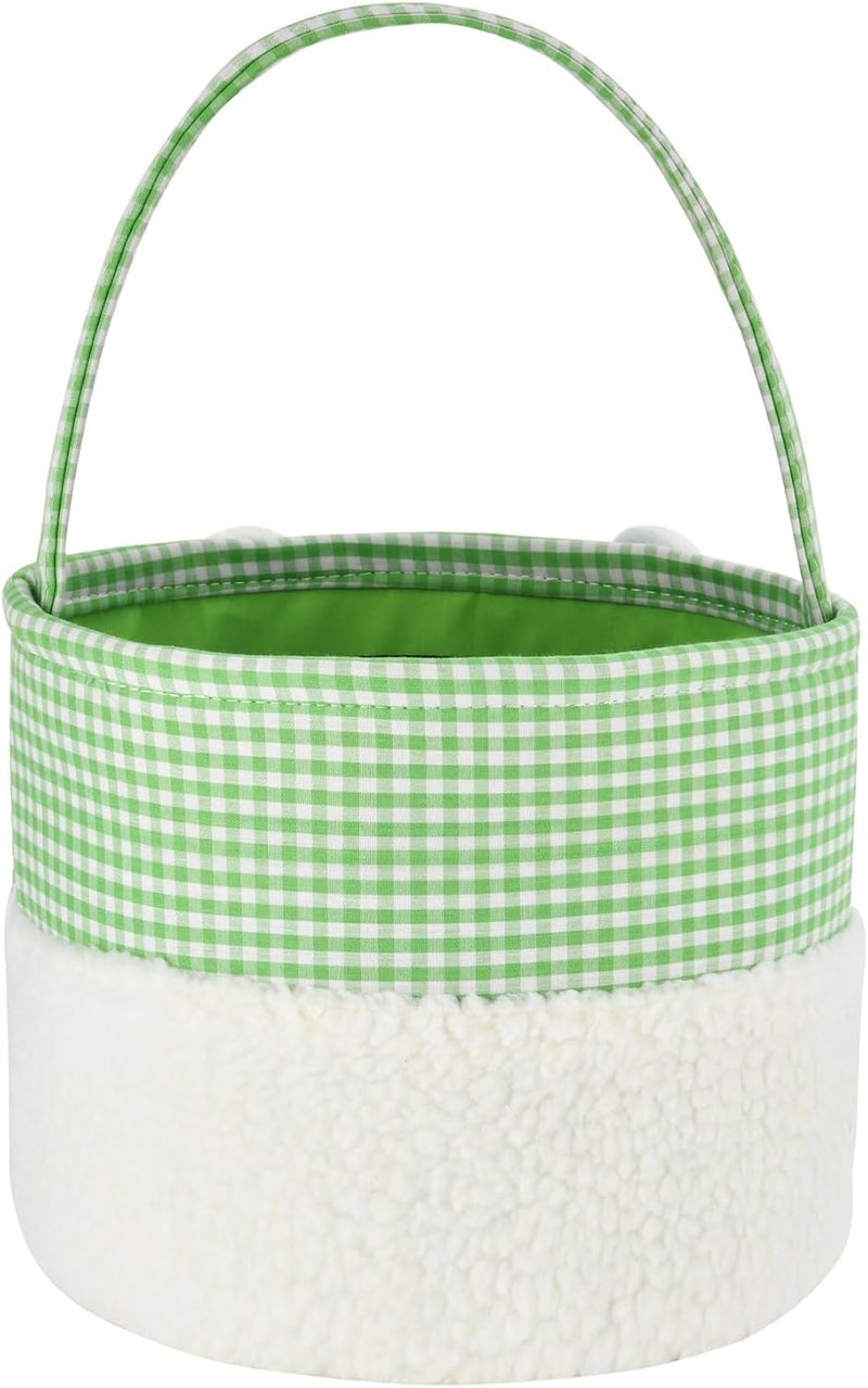 Irisbell Easter Bunny BasketCute Plush Easter Bucket with Handle for Easter Party Egg Hunts Decorations Candy Gifts Storage Green - Image 5