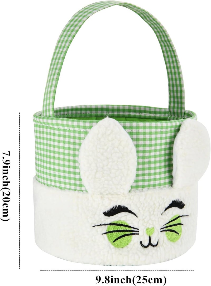 Irisbell Easter Bunny BasketCute Plush Easter Bucket with Handle for Easter Party Egg Hunts Decorations Candy Gifts Storage Green - Image 3