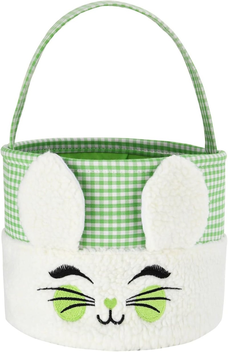 Irisbell Easter Bunny BasketCute Plush Easter Bucket with Handle for Easter Party Egg Hunts Decorations Candy Gifts Storage Green - Image 1