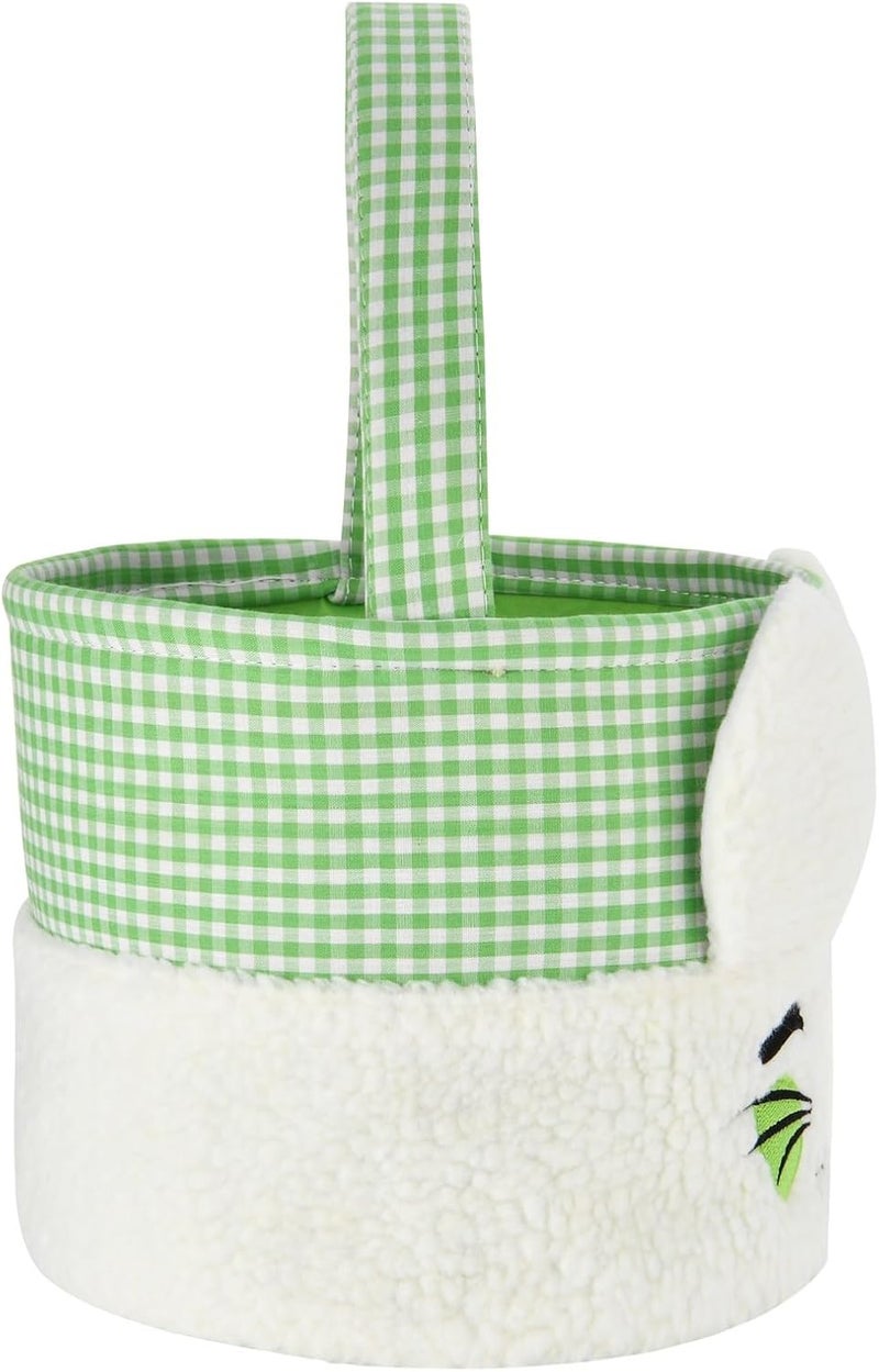 Irisbell Easter Bunny BasketCute Plush Easter Bucket with Handle for Easter Party Egg Hunts Decorations Candy Gifts Storage Green - Image 4