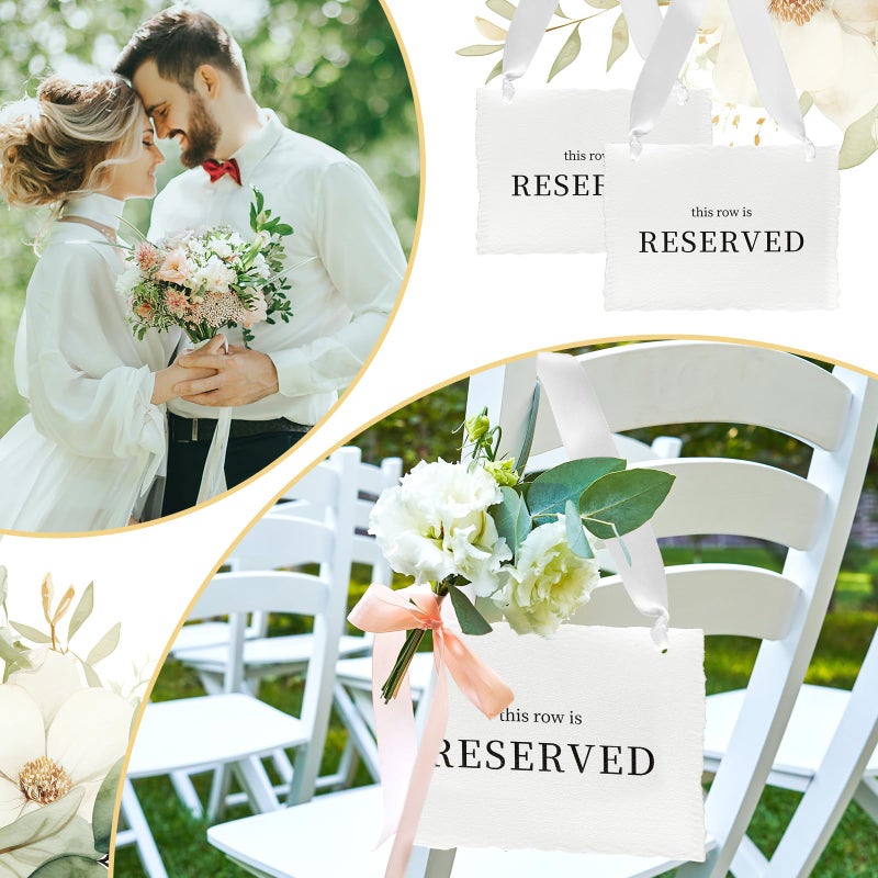 BrightRow 12 Pcs Reserved Seating Signs, This Row Is Reserved Hanging Signs with Silk Ribbon for Wedding Chairs Handmade Paper Chairs Sign for Wedding Ceremony Church Events Benches(White) - Image 3