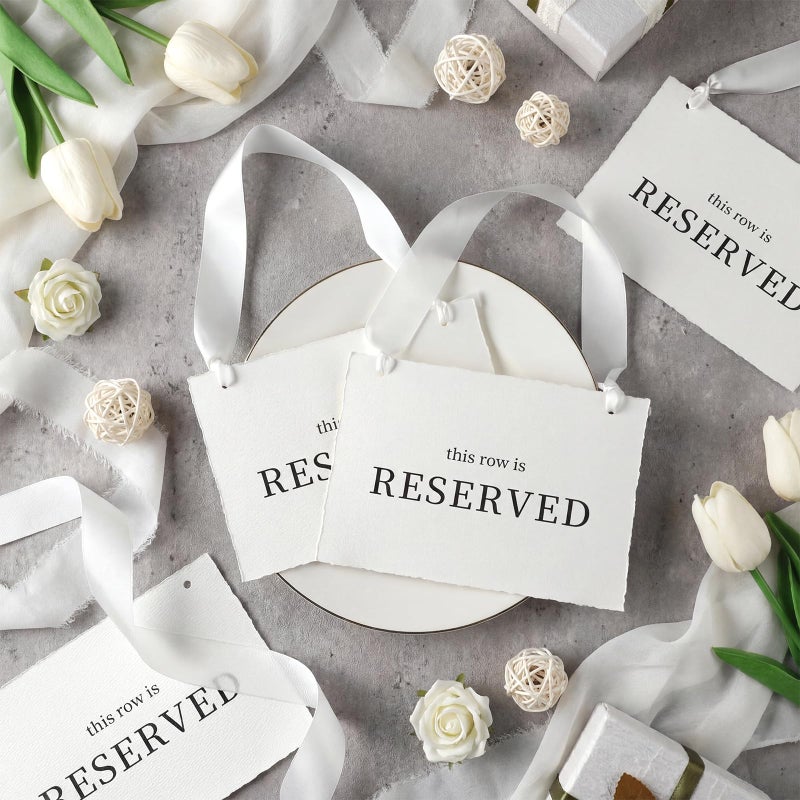BrightRow 12 Pcs Reserved Seating Signs, This Row Is Reserved Hanging Signs with Silk Ribbon for Wedding Chairs Handmade Paper Chairs Sign for Wedding Ceremony Church Events Benches(White) - Image 5