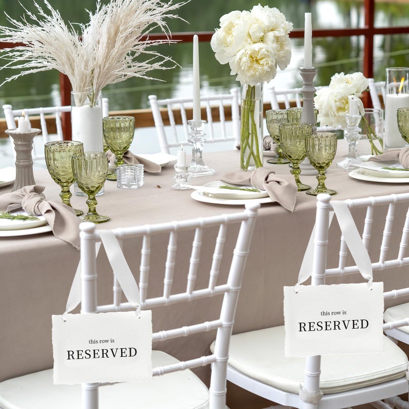 BrightRow 12 Pcs Reserved Seating Signs, This Row Is Reserved Hanging Signs with Silk Ribbon for Wedding Chairs Handmade Paper Chairs Sign for Wedding Ceremony Church Events Benches(White) - Image 4