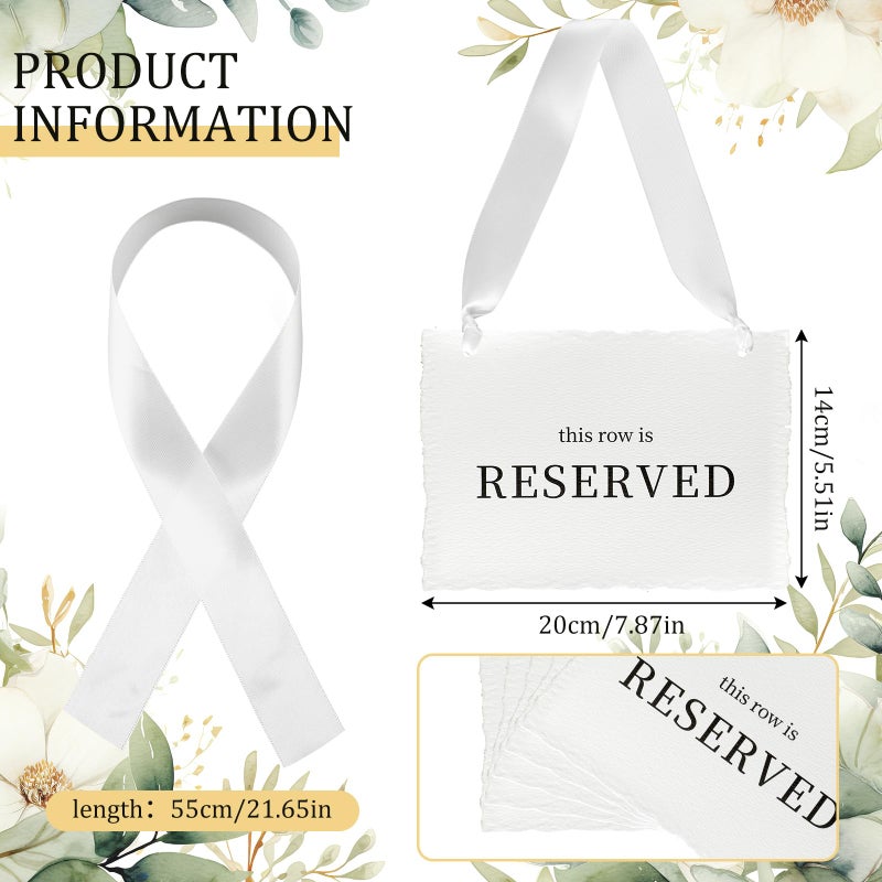 BrightRow 12 Pcs Reserved Seating Signs, This Row Is Reserved Hanging Signs with Silk Ribbon for Wedding Chairs Handmade Paper Chairs Sign for Wedding Ceremony Church Events Benches(White) - Image 2