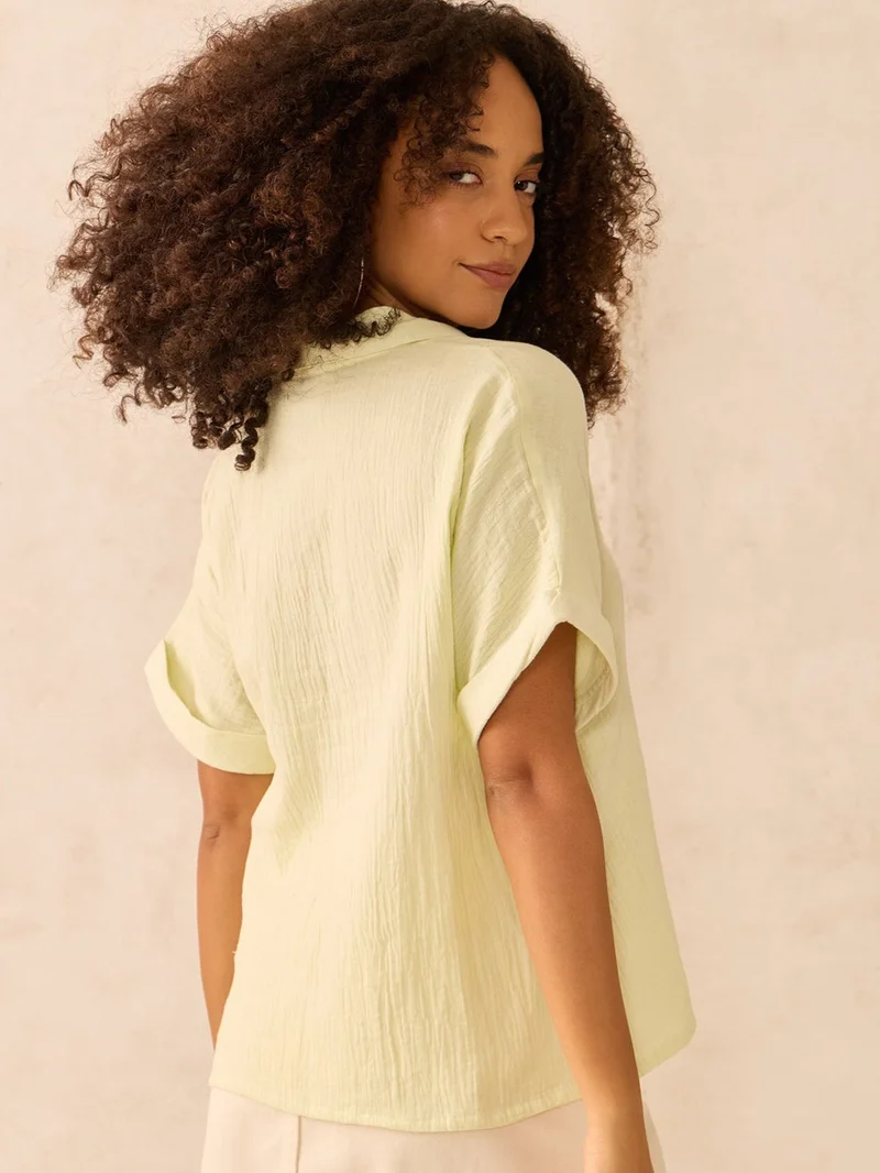 Outzidr Yellow Yellow Relaxed Fit Button Down Shirt for Women | Best Price UAE