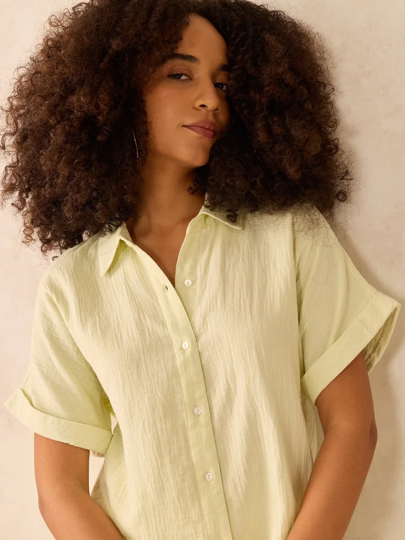 Outzidr Yellow Yellow Relaxed Fit Button Down Shirt for Women | Best Price UAE