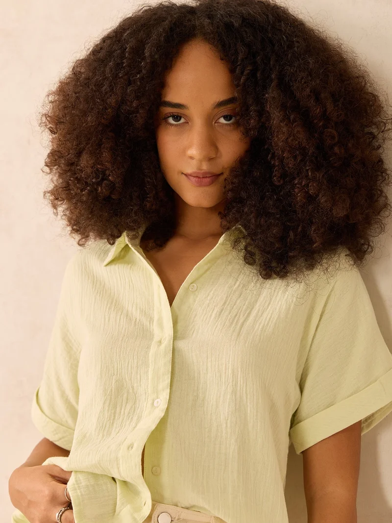 Outzidr Yellow Yellow Relaxed Fit Button Down Shirt for Women | Best Price UAE