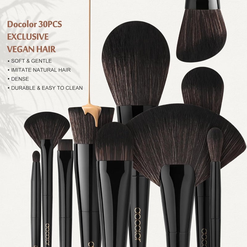 Docolor Makeup Brushes 30 Pieces Professional Makeup Brush Set Premium Synthetic Hair Kabuki Face Blush Eyeshadow Foundation Powder Cosmetic Make Up Brush Kit, Black Obsidian Series - Image 4