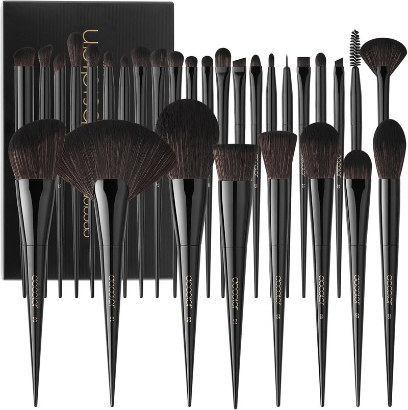 Docolor Makeup Brushes 30 Pieces Professional Makeup Brush Set Premium Synthetic Hair Kabuki Face Blush Eyeshadow Foundation Powder Cosmetic Make Up Brush Kit, Black Obsidian Series - Image 1