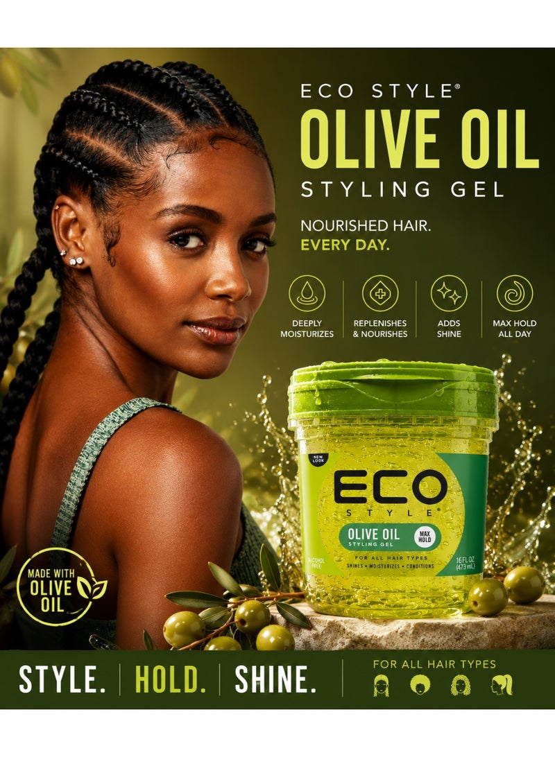 Eco Style Olive Oil Professional Hair Gel, Maximum Hold Styling Gel with Aloe Vera, Alcohol Free Hair Styling Product, 473ml - Image 4