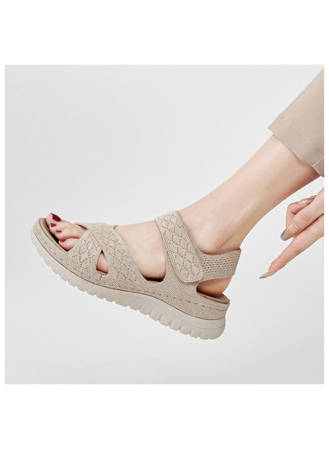 NIBEMINENT Anti-Slip Stitching Flat Bottom Sandals Women's Summer Beach Sandals Large Size Comfortable Leather Shoes for Women  - Image 2