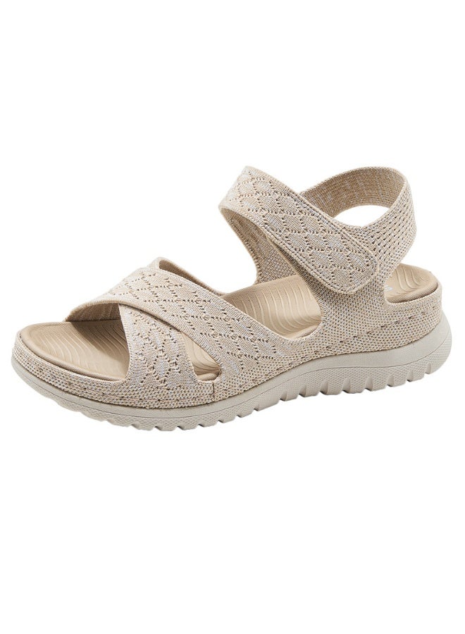 NIBEMINENT Anti-Slip Stitching Flat Bottom Sandals Women's Summer Beach Sandals Large Size Comfortable Leather Shoes for Women  - Image 1