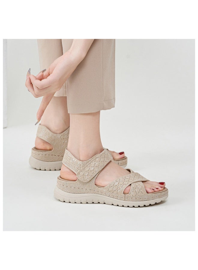 NIBEMINENT Anti-Slip Stitching Flat Bottom Sandals Women's Summer Beach Sandals Large Size Comfortable Leather Shoes for Women  - Image 3