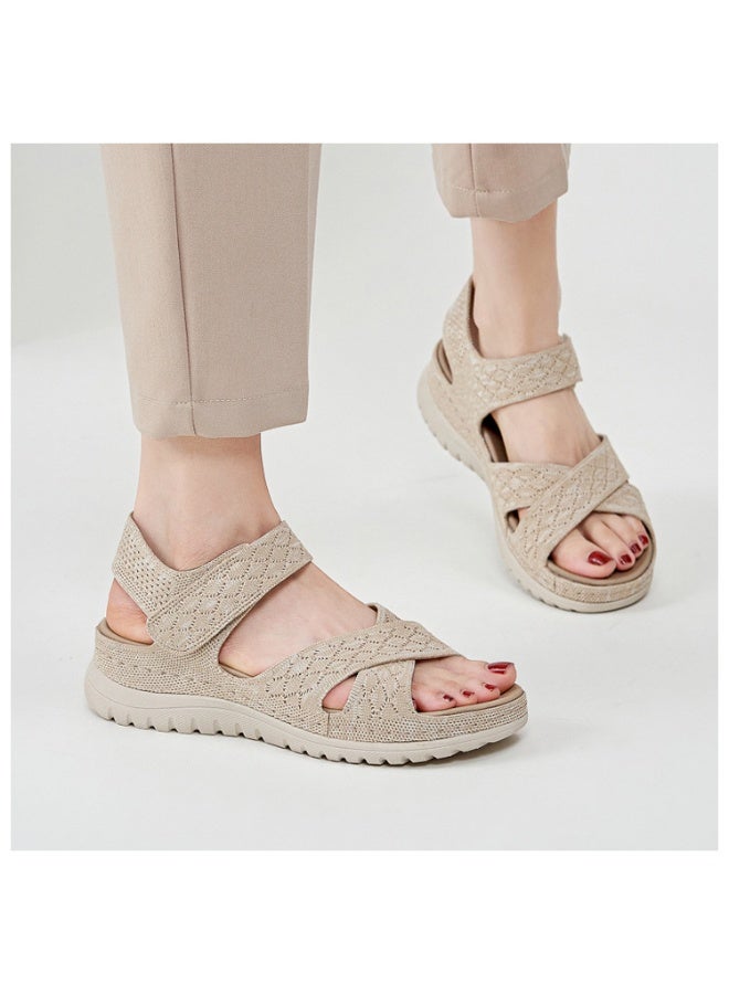 NIBEMINENT Anti-Slip Stitching Flat Bottom Sandals Women's Summer Beach Sandals Large Size Comfortable Leather Shoes for Women  - Image 4