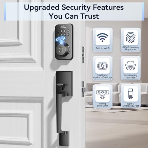 Ulecoce Fingerprint Keypad Deadbolt with Handle Set, Keyless Entry Door Lock, Door Locks for Front Door Lock Set, App Control, Auto Locking, Easy to Install, Matte Black - Image 5
