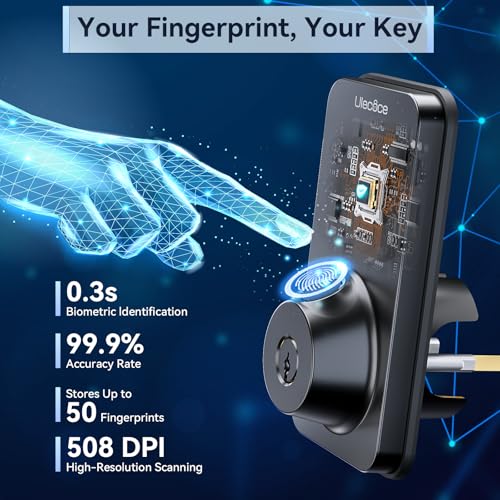 Ulecoce Fingerprint Keypad Deadbolt with Handle Set, Keyless Entry Door Lock, Door Locks for Front Door Lock Set, App Control, Auto Locking, Easy to Install, Matte Black - Image 4