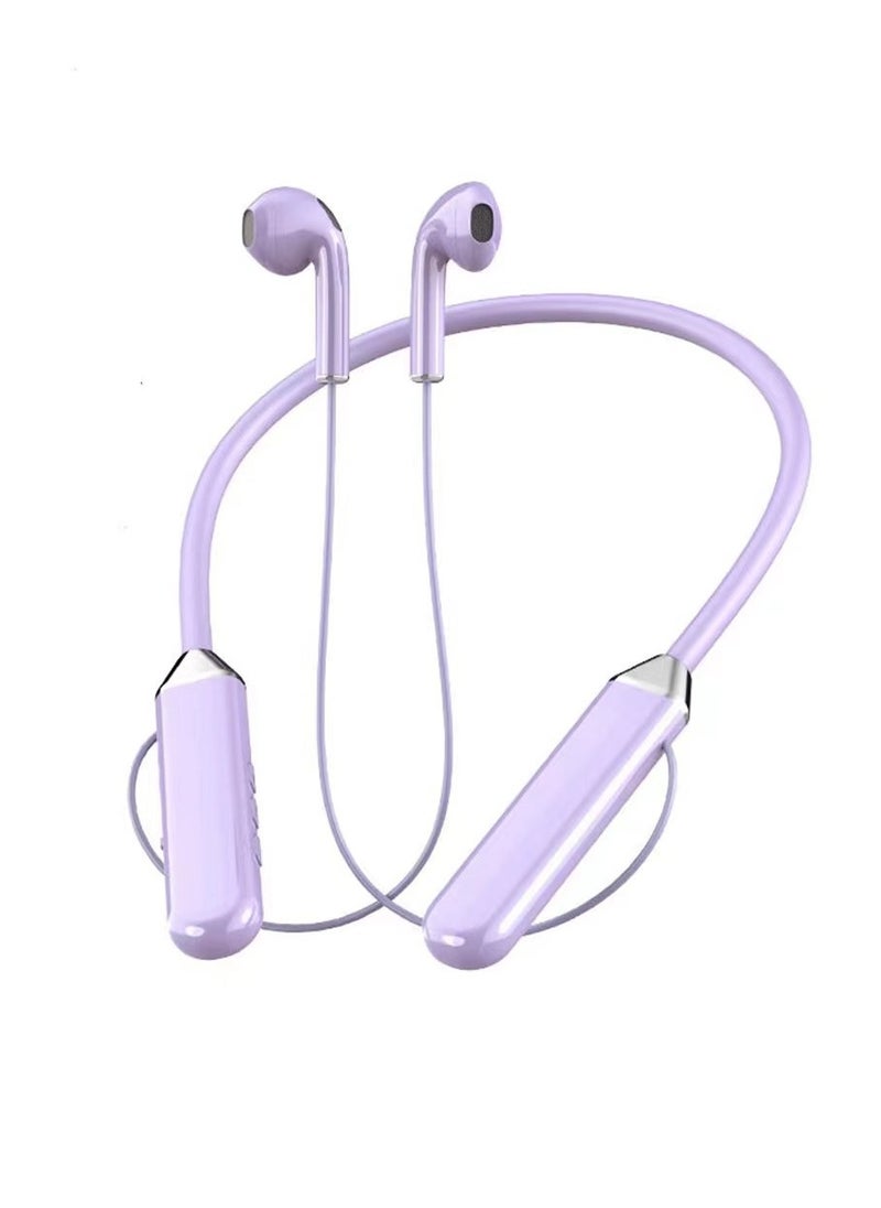 Bluetooth Neck Sports Wireless Headphones Dual Half In-Ear Universal Ultra Long Standby Purple  - Image 1