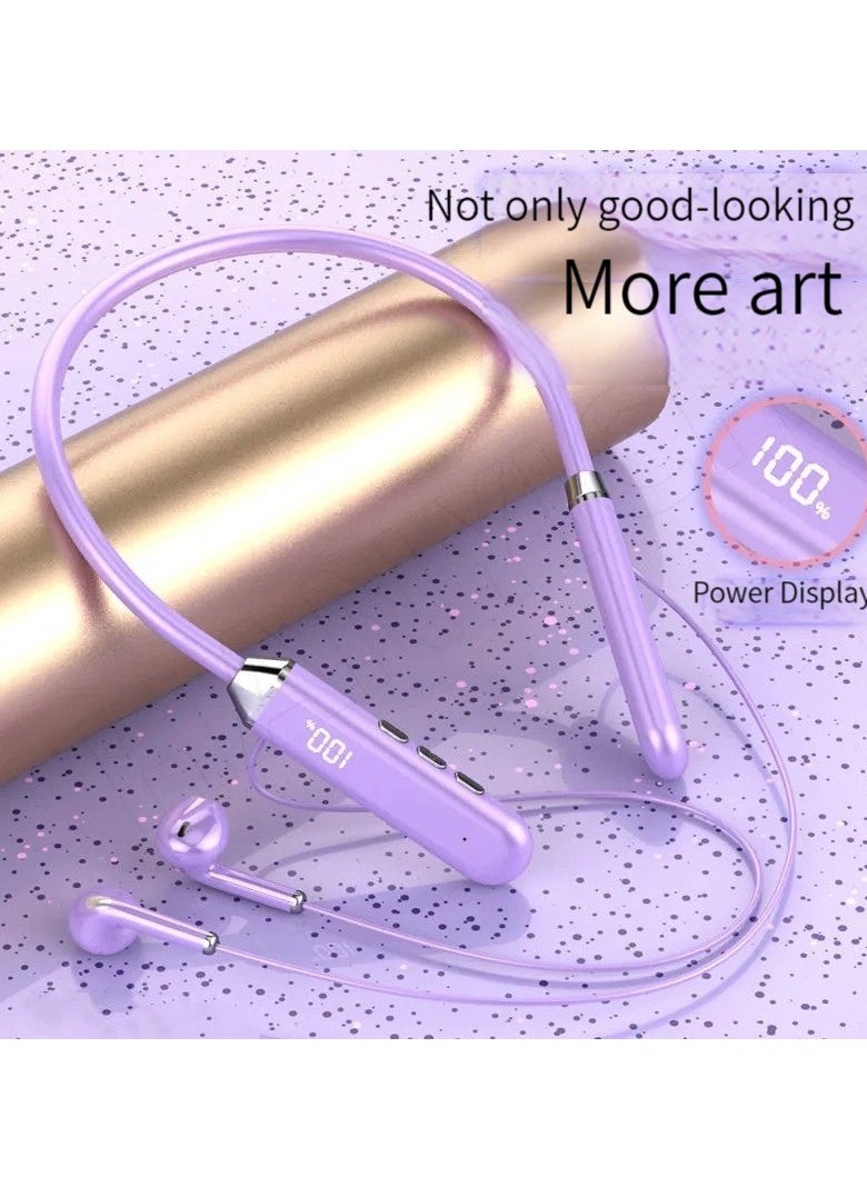 Bluetooth Neck Sports Wireless Headphones Dual Half In-Ear Universal Ultra Long Standby Purple  - Image 2