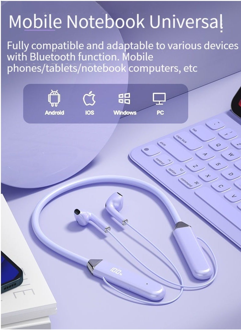 Bluetooth Neck Sports Wireless Headphones Dual Half In-Ear Universal Ultra Long Standby Purple  - Image 3