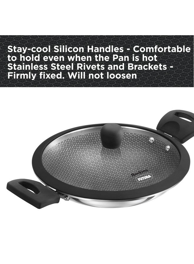 Hawkins 1.25L Breakfast Pan, Nonstick Triply Stainless Steel Appachatty with Glass Lid, Chetty Pan, Appam Patra, Honeycomb Round Bottom Small Kadai, Siler (NSA125G) - Image 3
