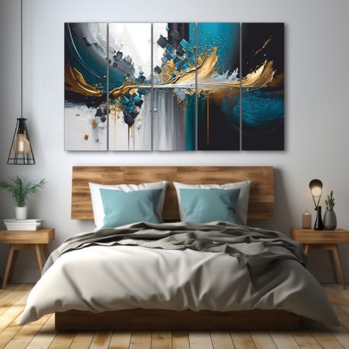 The Castle Decor Modern abstract painting with frame 5 Big Size (27x48) Wall Art for living room,Bedroom,Drawing room,Hotels-Wooden Framed-Digital Painting - Image 1