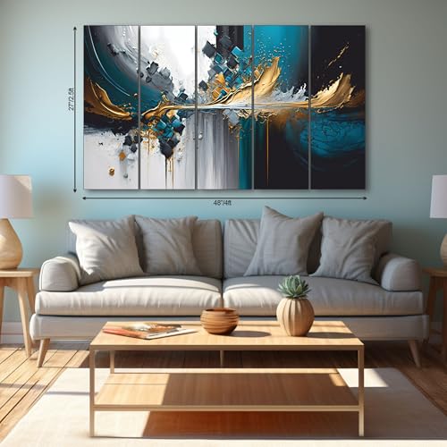 The Castle Decor Modern abstract painting with frame 5 Big Size (27x48) Wall Art for living room,Bedroom,Drawing room,Hotels-Wooden Framed-Digital Painting - Image 2