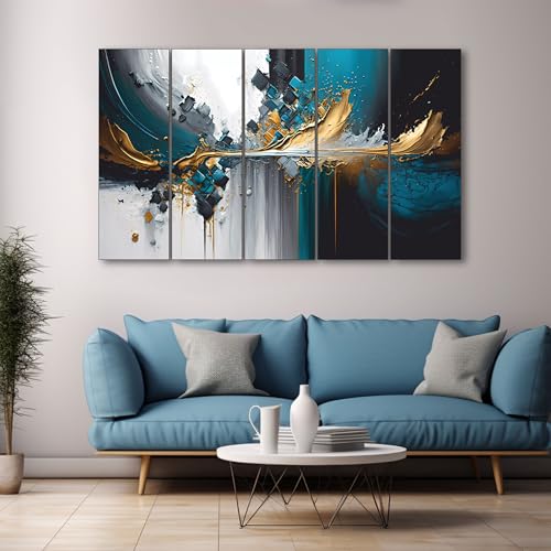 The Castle Decor Modern abstract painting with frame 5 Big Size (27x48) Wall Art for living room,Bedroom,Drawing room,Hotels-Wooden Framed-Digital Painting - Image 3