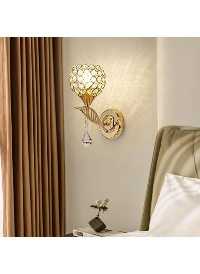 yongsheng Ball Bedside Wall Lighting Fixture, Gold Metal Spherical Wall Lamp with Crystal Lampshade, Without light source，Ball Shape LED Wall Light 18x25cm  - Image 1