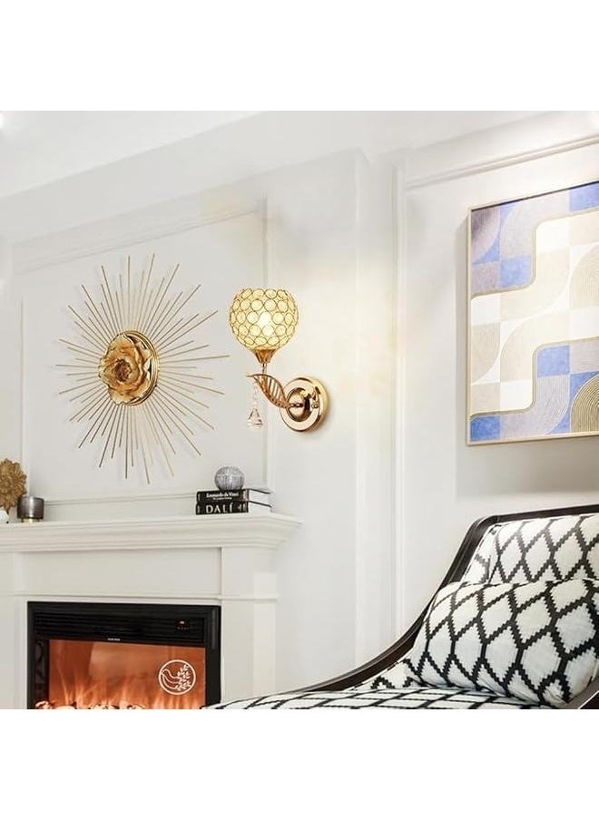 yongsheng Ball Bedside Wall Lighting Fixture, Gold Metal Spherical Wall Lamp with Crystal Lampshade, Without light source，Ball Shape LED Wall Light 18x25cm  - Image 5