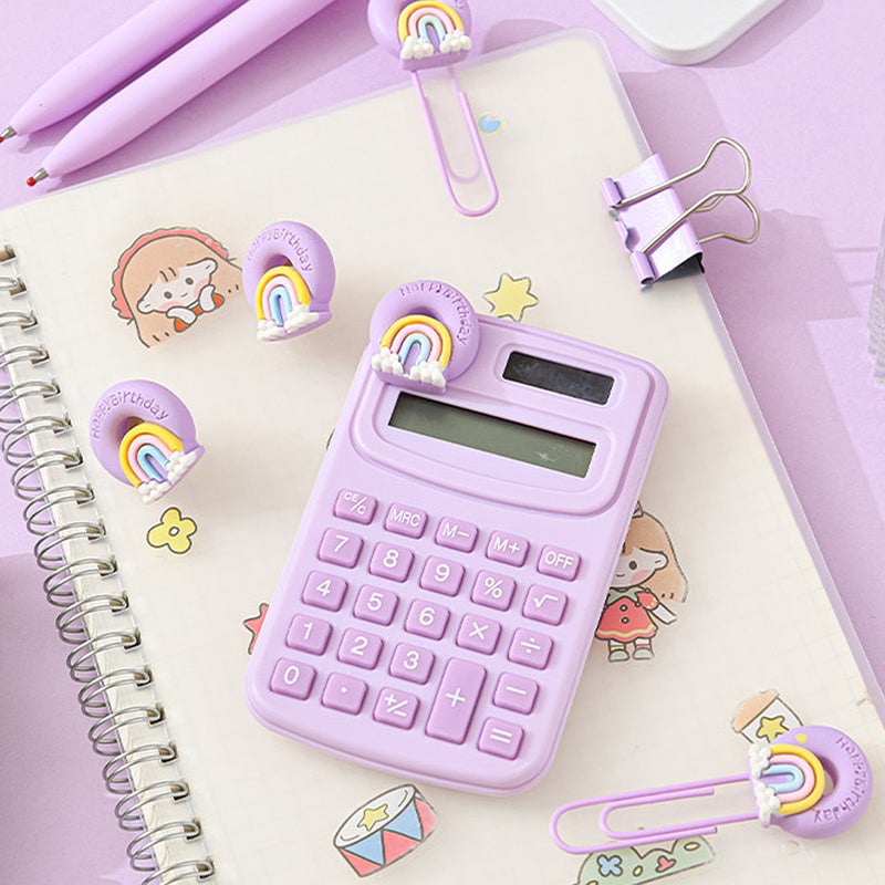 Basic Calculator Desk Supplies Cute Stationary Comes with  Long Tail Paper Clamp & Pens & Bookmark & Pushpin Paper Organizing  Book Math for School Office Home Classroom - Image 3