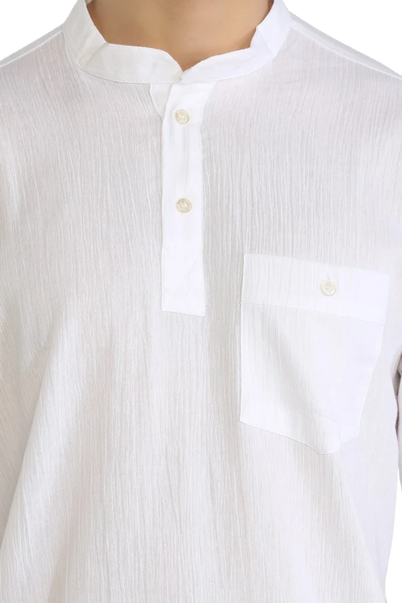 Eliş Şile Bezi Short Sleeve Şile Cloth Single Pocket Judge Collar Men's Tshirt White 3001