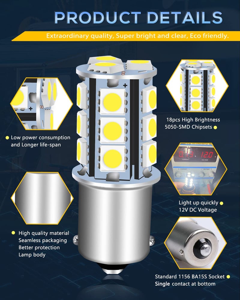 UNXMRFF 1156 LED Bulb White Super Bright 7506 1073 1003 1141 BA15S LED Bulbs 5050 18-SMD Replacement for 12V RV Interior Ceiling Dome Light/Travel Trailer/Boat Indoor/Camper Light Bulbs (Pack of 10) - Image 5