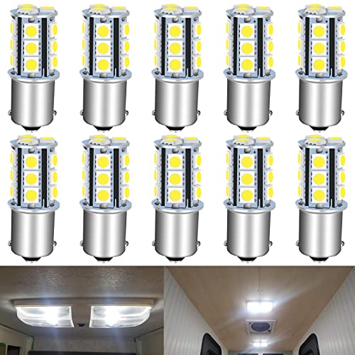 UNXMRFF 1156 LED Bulb White Super Bright 7506 1073 1003 1141 BA15S LED Bulbs 5050 18-SMD Replacement for 12V RV Interior Ceiling Dome Light/Travel Trailer/Boat Indoor/Camper Light Bulbs (Pack of 10) - Image 1