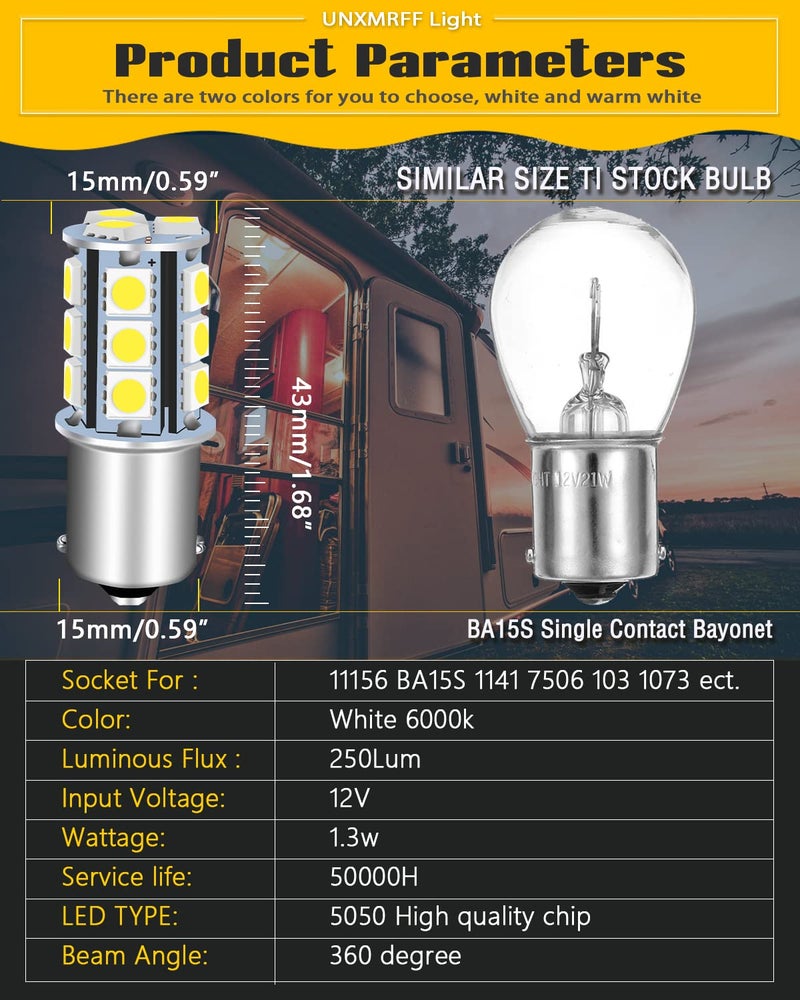 UNXMRFF 1156 LED Bulb White Super Bright 7506 1073 1003 1141 BA15S LED Bulbs 5050 18-SMD Replacement for 12V RV Interior Ceiling Dome Light/Travel Trailer/Boat Indoor/Camper Light Bulbs (Pack of 10) - Image 3