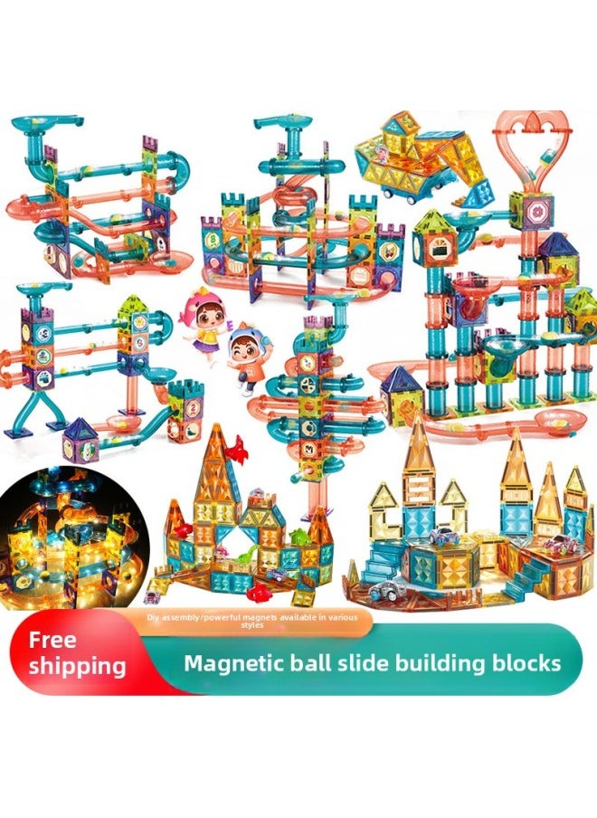 Generic - One Piece Magnetic Light Ball Track Building Blocks DIY Three-dimensional Magnetic Piece Children's Building Blocks Toy-Color:[three-in-one Sea, Land And Air + Person] Drill Surface Magnetic Sheet-english Color Box (68pcs) 706g - Image 1