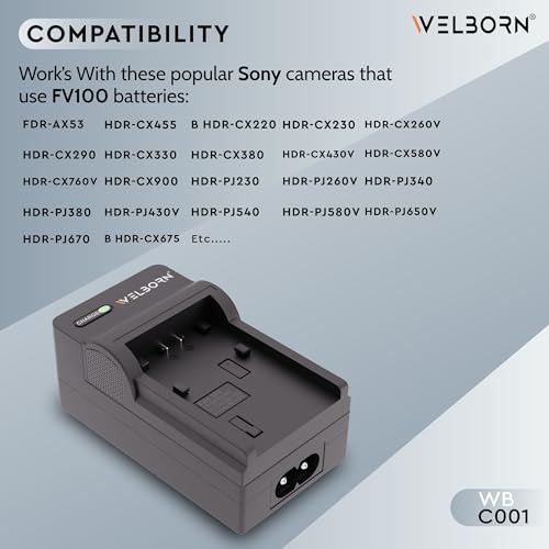 WELBORN CAMERA BATTERY CHARGER for Sony NP-FV100 Battery Comaptiable With Sony DCR-SR15,SR21 DCR-SR68 DCR-SR88 DCR-SX15 DCR-SX21 DCR-SX44 DCR-SX45 DCR-SX63 DCR-SX65 DCR-SX83 DCR-SX85 FDR-AX33 FDR-AX53 - Image 4