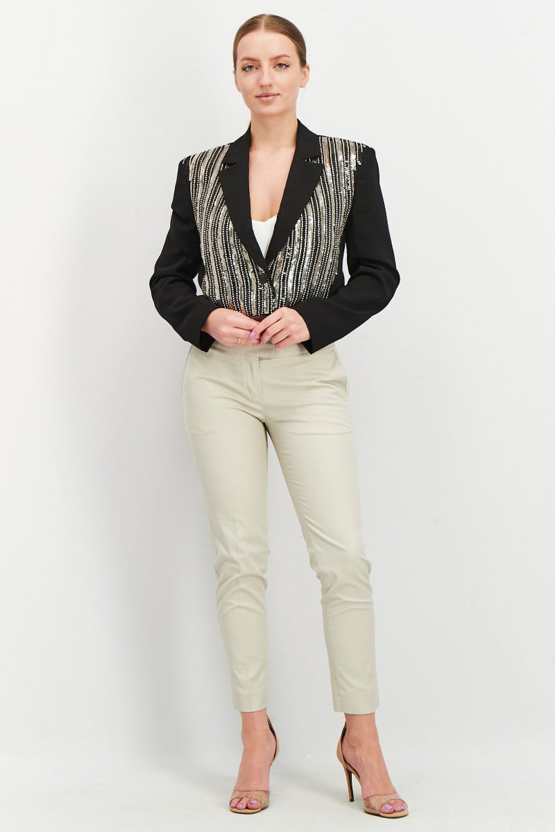 THE KOOPLES Women Regular Fit Embroidered Party Blazer, Black  - Image 4