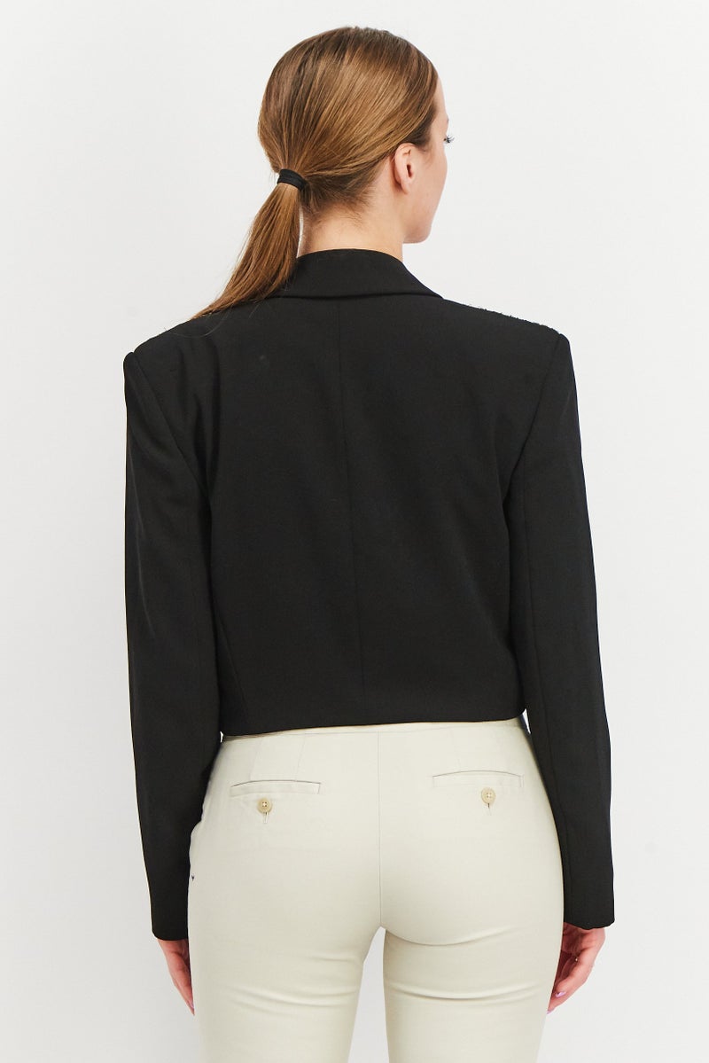THE KOOPLES Women Regular Fit Embroidered Party Blazer, Black  - Image 2