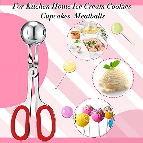 Yinkin Cake Pop Mold Sticks and Wrappers Cake Pop Kit Set Include 100 Parcel Bags 100 Papery Treat Sticks Metallic Twist Ties Scooper Ball Maker Lollipop Tools for Candy Chocolates and Cookies(Red) - Image 4